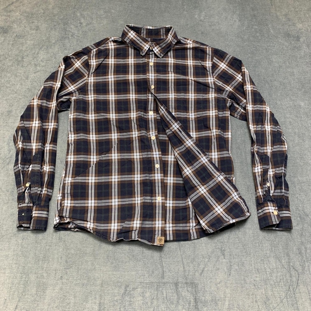Banana Republic Shirt Men Large Blue Plaid Untucked Slim Fit Button Down Outdoor